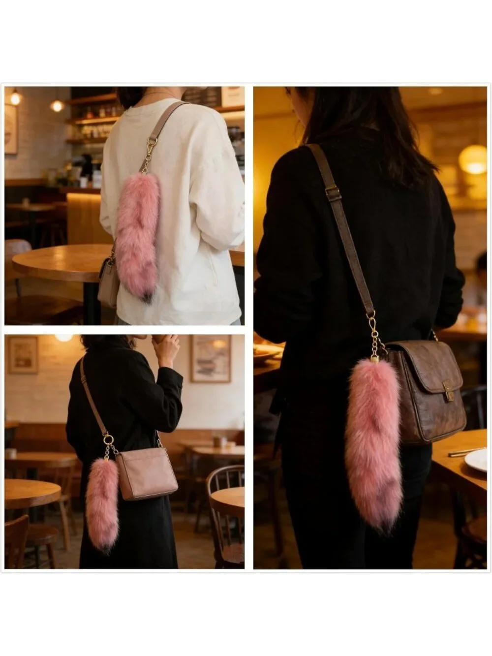 Women's Pink Fluffy Fox Tail Cosplay Keychain Birthday Party Costume Handbag